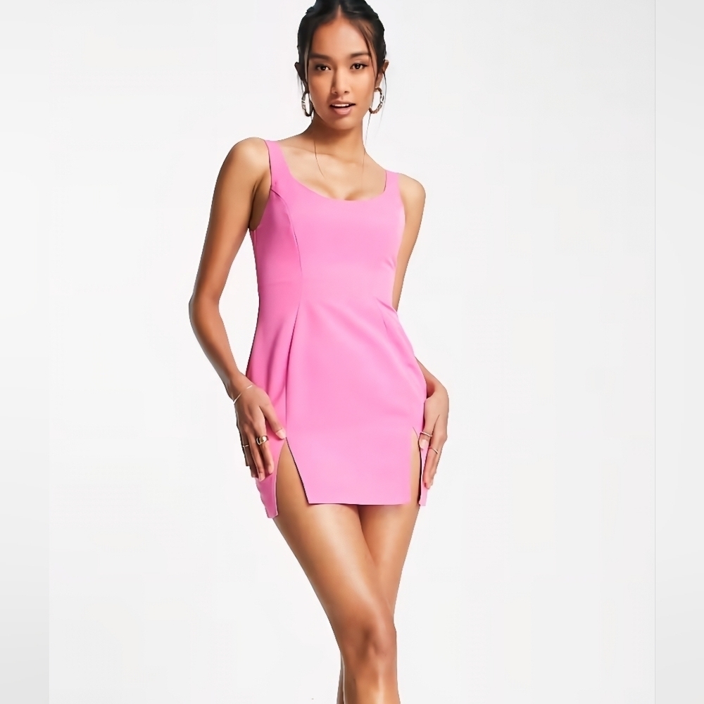 ASOS Petite structured scoop mini dress with split detail In Pink.Size US 4 NWOT